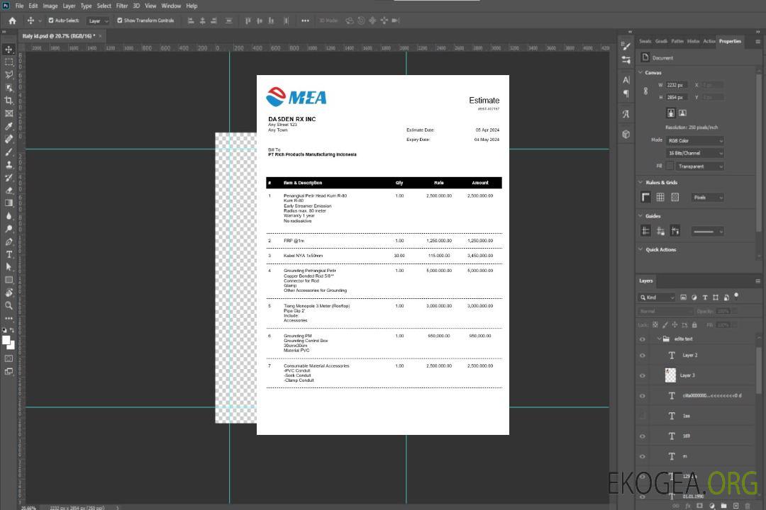 Modèle Word et PDF de facture de services publics d'entreprise INDONÉSIE MEA template Modèle Word et PDF de facture de services publics d'entreprise INDONÉSIE MEA template